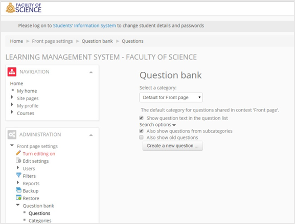 Interface of the designed question bank
