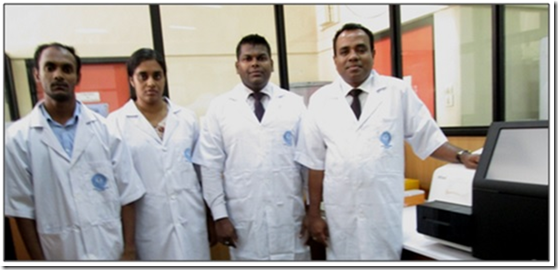 The ‘Synthetic Biology Team’ at the Human Genetics Unit: From Left to Right: Chathura Wijesinghe (Bioinformatician); Dilini Gunawardana (Scientist); Dr. Sanjeewa Sinhabahu (Lead Scientist); Prof. Vajira H. W. Dissanayake (Director HGU and Principal Investigator).